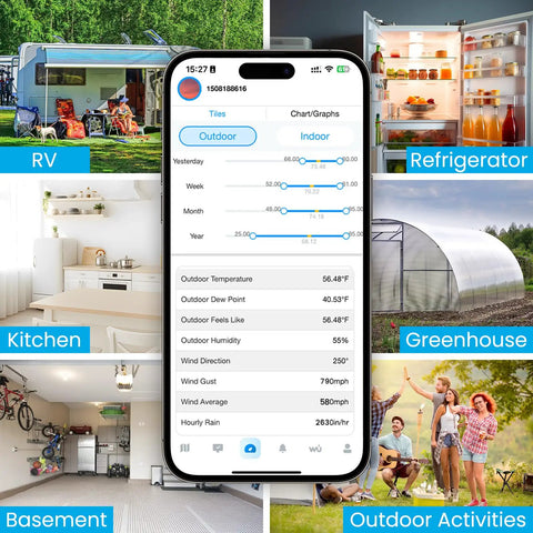 Phone app showing WiFi Weather Station With AI Weatherseed Forecasts Real Time Alerts Wind Speed Rain Gauge UV Index For Your Home