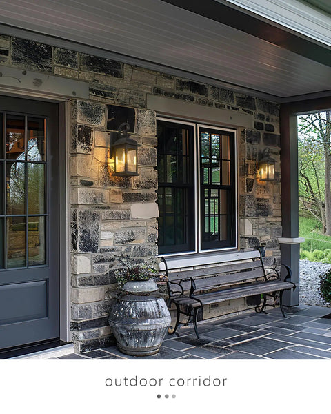 Matte Black Outdoor Wall Sconce With Seeded Glass 15 Inch Front Porch Light Fixture Exterior Wall Mount for Entryway