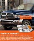 Dodge Ram Quad Beam Halogen Headlights Assembly Chrome Housing Amber Reflector Driver And Passenger Side For 2009 2018 Ram 1500