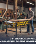 Heavy Duty Expandable Conveyor Roller With 1250 Lbs Hauling Capacity And Smooth Glide Skate Wheels Built For Fast Warehouse Workflows And Zero Sweat Tool Transport in woodworking shop.