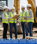 Group at construction site wearing All In One XL PPE Safety Kit With Glasses Earplugs Hard Hat Nitrile Gloves And Reflective Vest
