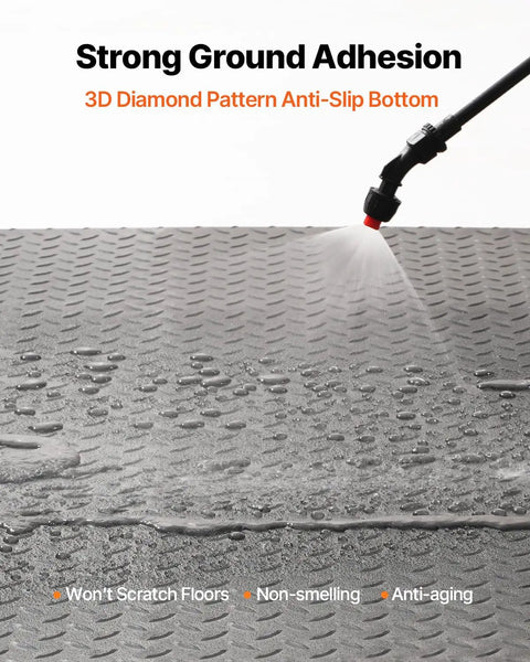 Heavy Duty Rubber Flooring Roll 4 By 15 Foot Diamond Plate Mat, 3mm Thick, water sprayed, non-slip surface shown, industrial gym floor