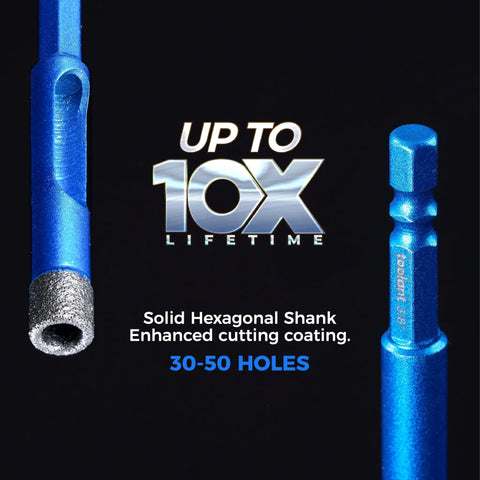 Diamond Drill Bit Set Ten Piece For Glass Tile Ceramic And Porcelain Holes With Quick Change One Quarter Inch Hex Shank