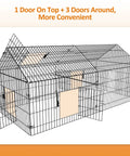 Heavy Duty Metal Chicken Coop With Cover, 86x40x39 Inches, showing 1 top door and 3 locking side doors for easy access.