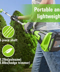 Person using Cordless 24V Polesaw And Hedge Trimmer Combo Kit With 8 Inch Polesaw Bar And 20 Inch Hedge Trimmer Pole