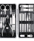 18 Piece Pro Grade Nail Care Set With Stainless Steel Manicure Pedicure Tools For Men And Women Includes Fingernail And Toenail Clippers Cutters Grooming Essentials In Leather Travel Case open view