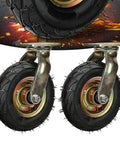 Hardcore Heavy Duty Swivel Caster Set Of Two Built Tough Pneumatic Rubber Wheels With Sturdy Steel Plates Quiet Shock Absorbing Design For Cart Dollies And Workbenches Smooth Roll Approved - Close-up of two caster wheels with rubber tires.