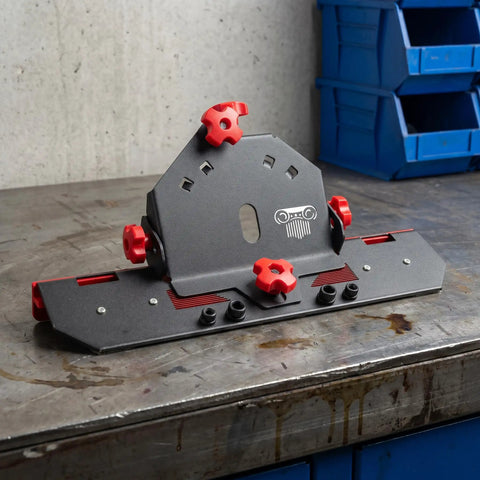 45 Degree Tile Chamfer Jig For 4.5 Inch And 5 Inch Angle Grinders Built Tough Bevel Cutting Tool For Precise Burr Free Tile Edges Easy Tiling Finish Includes Gloves on workbench