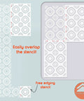 Big Floral Wall Stencil Set 24 By 38 Inches XL Allover Pattern With Free Edging Stencil Two Piece Kit on light blue wall.