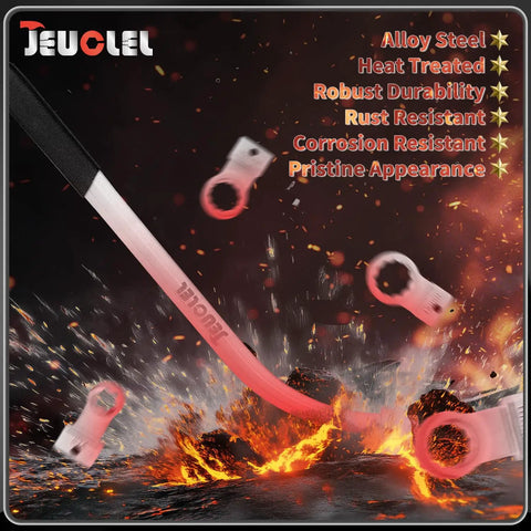 Universal 15 Piece Idler Belt Tensioner Removal Tool Kit for Tight Engine Bays, alloy steel wrench with fire effects background.