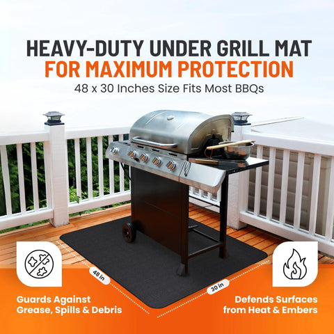 Heavy Duty 48x30 Inch Under Grill Mat For Deck And Patio, Double Sided Grill Protector For Outdoor Cooking, Waterproof BBQ Mat