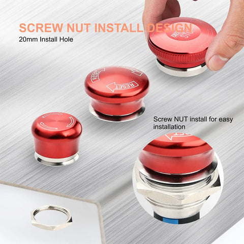 22mm Metal Emergency Stop Push Button Switch Latching 12V 250V Rated 5A Stainless Steel With Seven Eighth Inch Mounting Hole One Pack for Industrial Equipment, red screw-nut design