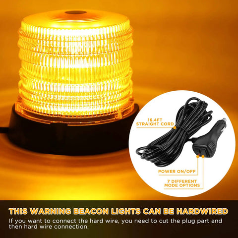 Two Pack 60 LED Amber Warning Beacon Lights With Magnetic Base And 16 Foot Cord High Visibility 12V To 24V Strobe Flash For Trucks Cars Buses Vans ATVs UTVs Golf Carts And Other Vehicles