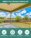 Heavy Duty Metal Deck Railings Kit With Balusters For Porch And Balcony Easy Install Outdoor Wrought Iron Flat Rail System Rust Resistant Powder Coated Finish 34 Inch High By 4 Foot Wide Black featured on a porch with a scenic view.