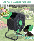 Compost Tumbler Bin With Sliding Doors, 18.5 Gallon Rotating Chamber, Portable Outdoor Garden Compost Bin For Kitchen And Yard Waste, Built Tough From PP And Steel