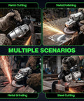 Heavy Duty Cordless Angle Grinder With Brushless Motor And 125mm Discs Featuring Three Speed Settings for metal cutting and polishing.
