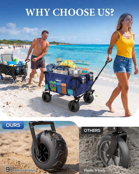 Beach Wagon With 9 Inch Balloon Wheels For Sand 200L Cart That Glides Over Soft Sand And Shoreline Gear Hauler With Pump Included