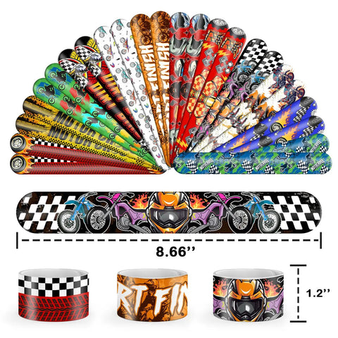 Dirt Bike Party Pack Featuring 24 Slap Bracelets And 24 Rubber Silicone Wristbands In 12 Ride Style Designs Perfect Carnival Prizes