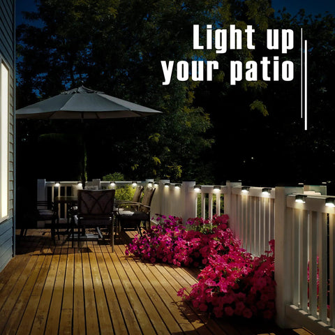 Solar LED Deck Lights 16 Pack Waterproof For Outdoor Stairs Fence Railing Yard And Patio With Warm White Glow on railing