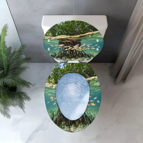 Resin Elongated Toilet Seat for Bathroom with aquatic design, suitable for most elongated toilets.