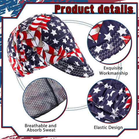4 Pack Flame Resistant Welding Caps For Men And Women, Cotton Mesh Sweat Absorbing Welding Hats, close-up of stars design and features