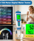 Top Tier Slick Digital Water Tester Meter With Huge Lcd Screen For Hydrogen Ph Orp Tds Ec Plus Salt Testing Dead Simple Results in use measuring water.
