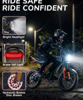 Electric Dirt Bike With 5500W Peak Motor 40 MPH Top Speed 48V 30Ah Battery shown with headlight, brake light, and hydraulic brakes.