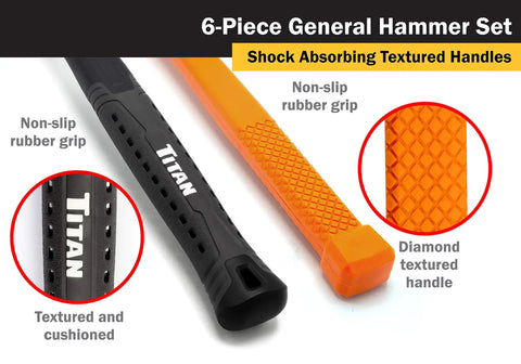 Six Piece Hammer Set With 16 Oz And 32 Oz Ball Peen Hammers, textured non-slip handles for home repairs and DIY projects