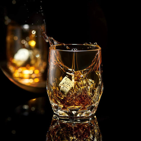 Eco Crystal Whiskey Gift Set With Handcrafted Granite Chill Stones And European Style 11.7 Oz Tumbler, splash effect shown