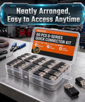60 Pcs Quick Disconnect Wire Connectors Kit With 50 Two Pin And 10 Three Pin Plug In Connectors And Locking Buckle For LED Strip Lights Auto And Marine Projects Includes Transparent Storage Box, clear case open