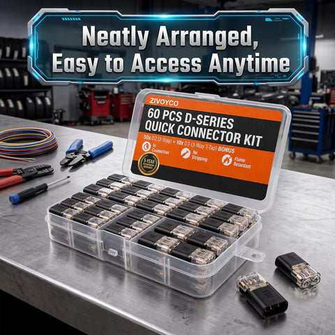 60 Pcs Quick Disconnect Wire Connectors Kit With 50 Two Pin And 10 Three Pin Plug In Connectors And Locking Buckle For LED Strip Lights Auto And Marine Projects Includes Transparent Storage Box, clear case open