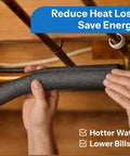 Person installing 12 Pack Foam Insulated Pipe Covers, 3 Feet Long Each, Pre-Slit For Quick Easy Install On Copper One-Half Inch pipes.