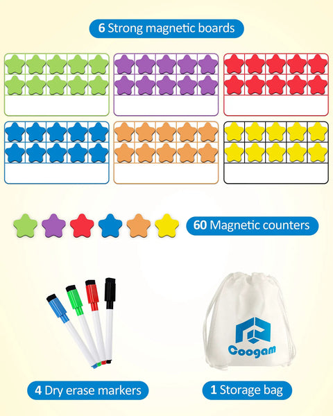 Magnetic Ten Frame Set With Colorful Counters And Dry Erase Markers For Hands On Math Manipulatives Montessori Inspired Learning Gift
