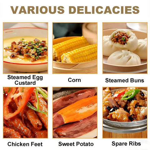 Image of various delicacies for Electric Food Steamer For Commercial Kitchens, Heavy Duty Stainless Steel Two Tier Steam Machine