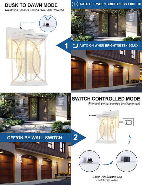 Dope Outdoor Wall Light With Crackle Glass And Dusk To Dawn Sensor Waterproof Black Finish Exterior Sconce for home