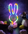 Bunny Shape LED Neon Sign Totally Lit For Easter Rooms Colorful Rabbit Neon Lights USB Or Battery Powered Night Light