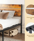 Built Different Full Size Platform Bed Frame With Solid Wood Headboard And Footboard Heavy Duty Steel Slats Holds 800 Lbs rock solid side view with classic woodgrain headboard.
