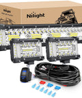 Side Shooter LED Light Bar Set 12 Inch Triple Row Spot Flood Combo Lights Two Pack With 4.3 Inch Pods And Five Pin Rocker Switch