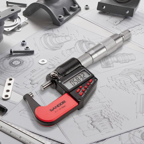 Digital Outside Micrometer with Carbide Tip for Precise Measurements 0 to 1 Inch and 0 to 25 Mm Range with 0.00005 Inch Accuracy