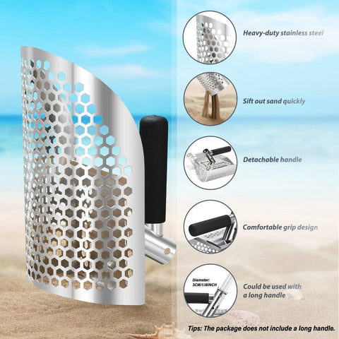 Heavy Duty Metal Detecting Sand Scoop For Beach Finds And Water Treasure Hunting, Fast Sifting Stainless Steel Digging Shovel