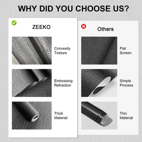 Comparison of Dope Charcoal Black Crocodile Texture Wallpaper to others showing texture and thickness differences.