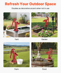 Image of Old School Cast Iron Hand Pitcher Water Pump For Garden And Pond with 1-1/4 inch connection, placed in yard, garden, farm, and pond.