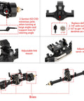 Collage of Beefed Up 5mm ISO V2 SCX24 Axles With 3 Section CVD For Axial 1/24 RC Crawler Black showing details and features.