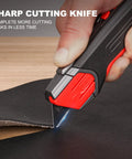Heavy Duty Self Retracting Utility Knife With 4 SK2H Blades, Safety Box Cutter, Rugged Aluminum Alloy Body, Non Slip TPR Grip, Unique Blade Compartment, HT0414 Model For Pros On The Job Pro Grade, cutting cardboard