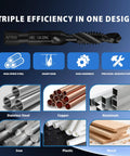 Combo Drill Bit And Tap Set For Quick Threading, showing design benefits, materials, and applications like steel and aluminum.