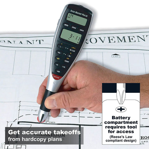 Scale Master Pro XE Digital Plan Measure For Fast Blueprint Takeoffs With A Hi Visibility Red Wheel 91 Architectural And Engineering Scales Imperial And Metric Your Go To Tool For Plans Drawings And Maps in use on blueprint