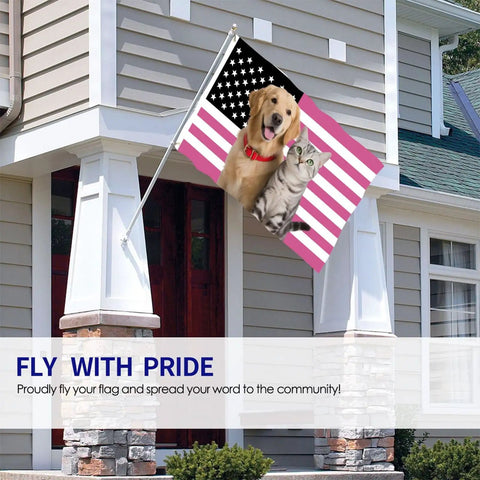 Pink Dope American Flag 3x5 Ft Double Sided Outdoor Flag Personalize With Your Text Photo Or Logo on house exterior