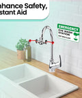 Industrial Faucet Mount Eyewash Station With Universal Sink Adapters And Continuous Flow Emergency Eye Flusher For Workplace Safety Compliance Heavy Duty Rock Solid Top Tier 2 Pack mounted on faucet with safety sign