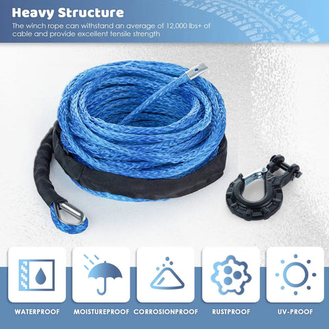 Five Sixteenth Inch 50 Foot Synthetic Winch Rope 13000 Lbs With Protective Sleeve And Forged Hook shown coiled with hook
