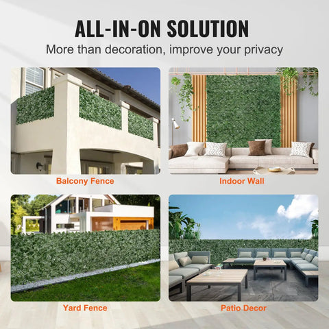 Faux Ivy Privacy Fence Screen With Realistic Veined Leaves 96 Inch By 72 Inch Mesh Backed Greenery Wall Decor for indoor and outdoor use